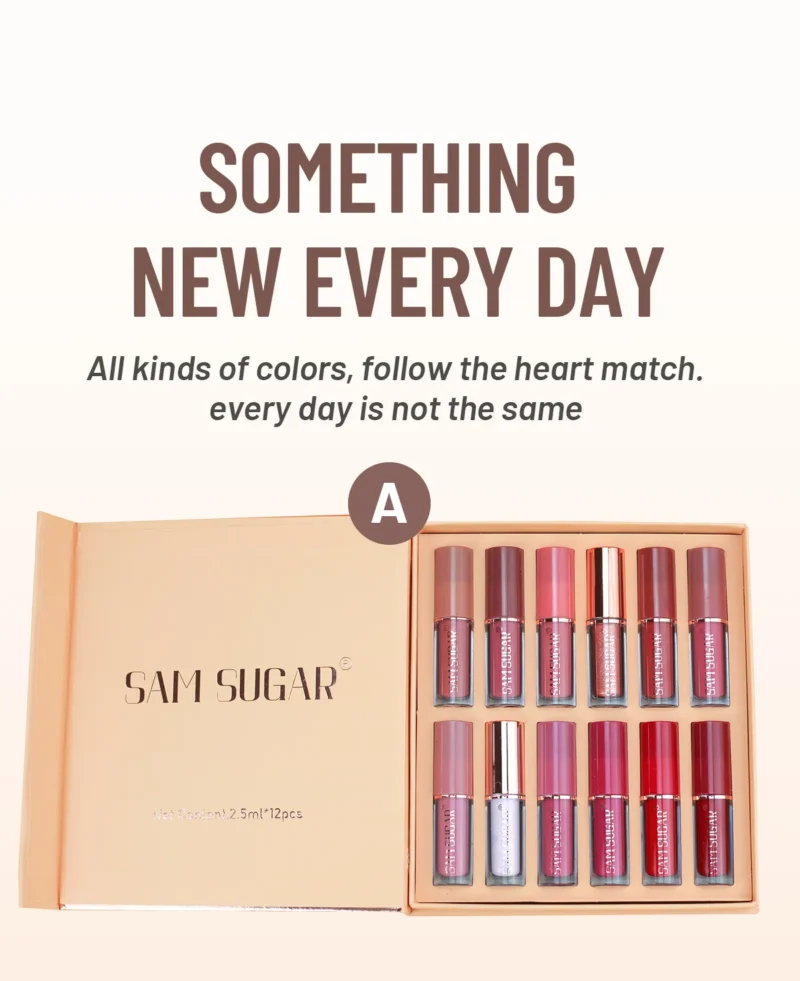 SAM SUGAR 12pcs Multi-Color Lip Gloss Set – Matte Velvet, Waterproof, Long-Lasting Lipstick - Image 10