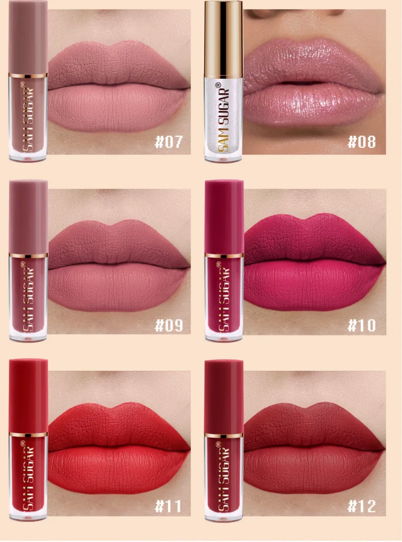 SAM SUGAR 12pcs Multi-Color Lip Gloss Set – Matte Velvet, Waterproof, Long-Lasting Lipstick - Image 13