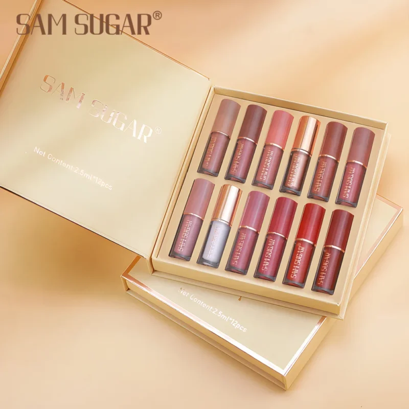SAM SUGAR 12pcs Multi-Color Lip Gloss Set – Matte Velvet, Waterproof, Long-Lasting Lipstick - Image 6