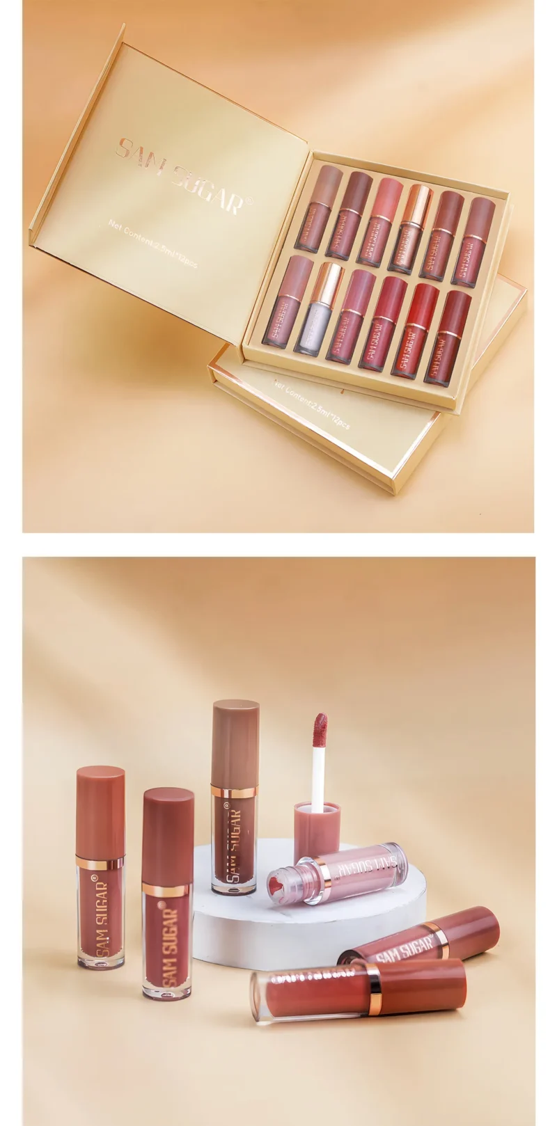 SAM SUGAR 12pcs Multi-Color Lip Gloss Set – Matte Velvet, Waterproof, Long-Lasting Lipstick - Image 21