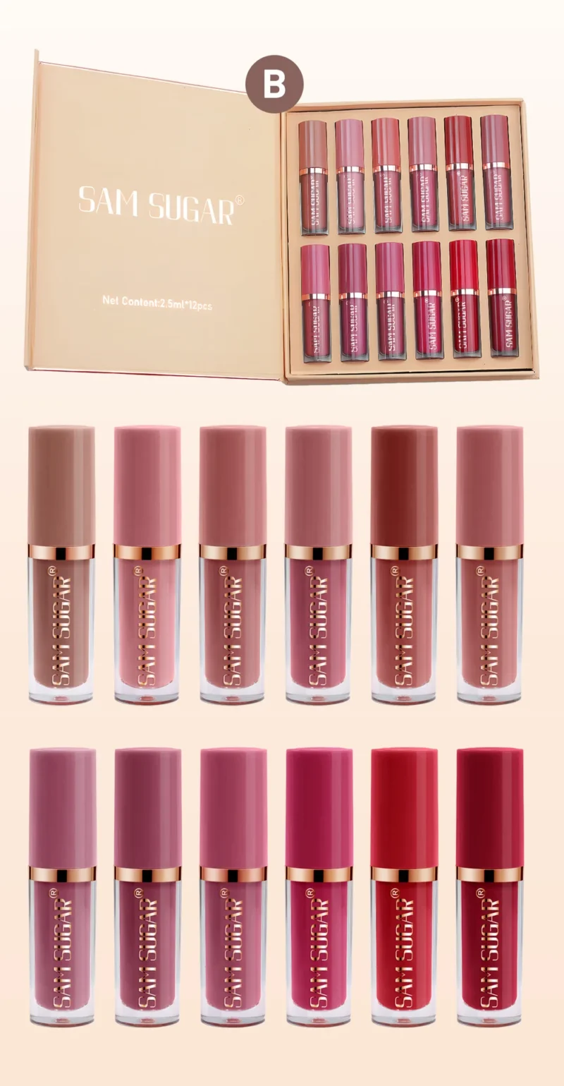 SAM SUGAR 12pcs Multi-Color Lip Gloss Set – Matte Velvet, Waterproof, Long-Lasting Lipstick - Image 15