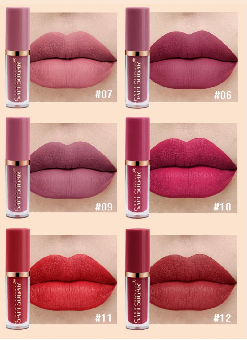 SAM SUGAR 12pcs Multi-Color Lip Gloss Set – Matte Velvet, Waterproof, Long-Lasting Lipstick - Image 17