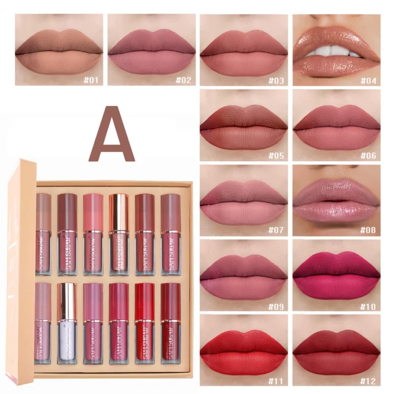 SAM SUGAR 12pcs Multi-Color Lip Gloss Set – Matte Velvet, Waterproof, Long-Lasting Lipstick - Image 3