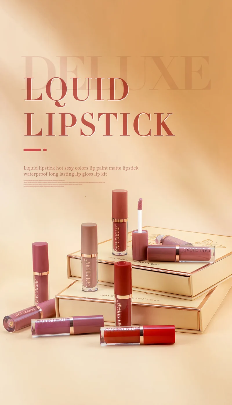 SAM SUGAR 12pcs Multi-Color Lip Gloss Set – Matte Velvet, Waterproof, Long-Lasting Lipstick - Image 7