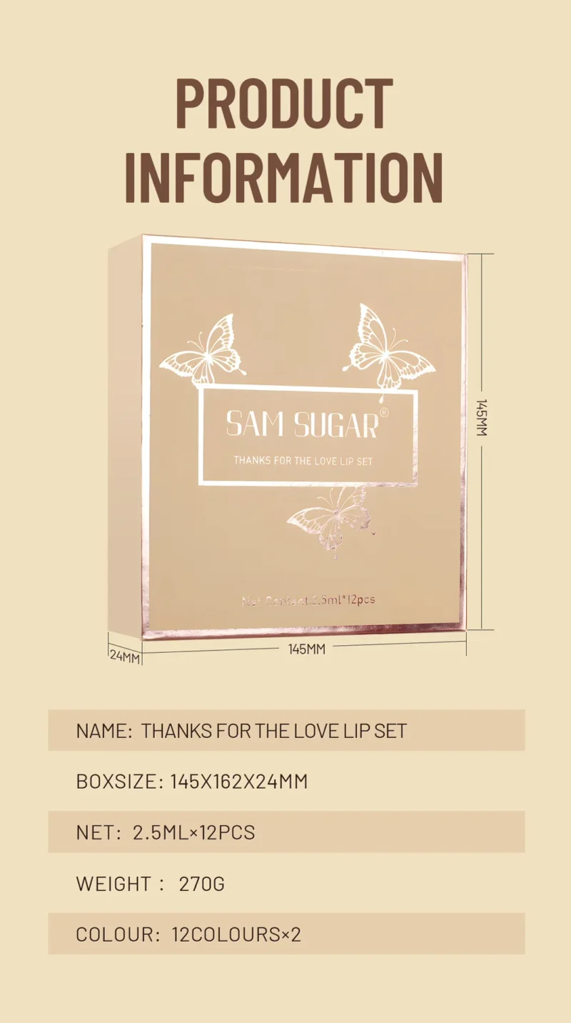 SAM SUGAR 12pcs Multi-Color Lip Gloss Set – Matte Velvet, Waterproof, Long-Lasting Lipstick - Image 19