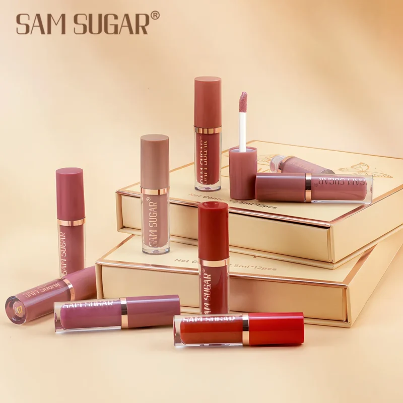 SAM SUGAR 12pcs Multi-Color Lip Gloss Set – Matte Velvet, Waterproof, Long-Lasting Lipstick - Image 5