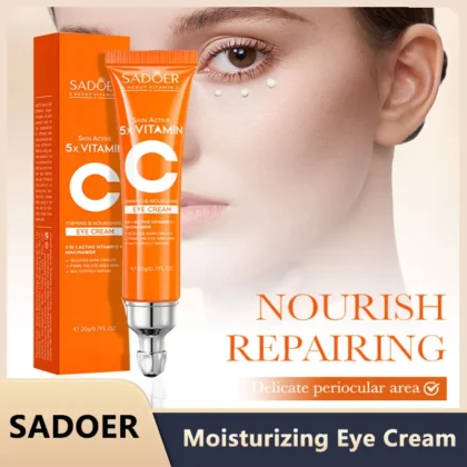 SADOER Vitamin C Eye Cream – Anti-Dark Circles, Puffiness Reduction, Moisturizing & Brightening Eye Care