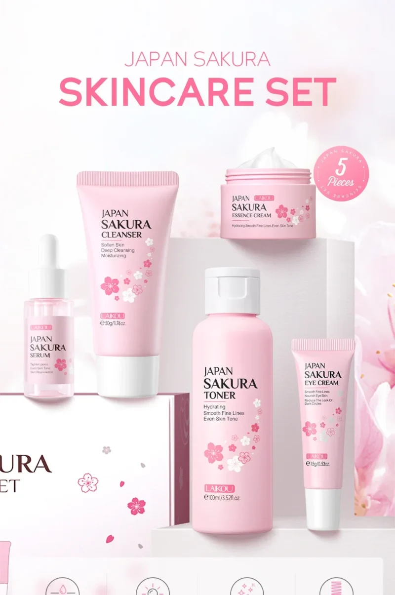 LAIKOU Sakura 5-Piece Korean Skincare Set – Hydrating, Pore-Cleansing & Fine Line Care - Image 5