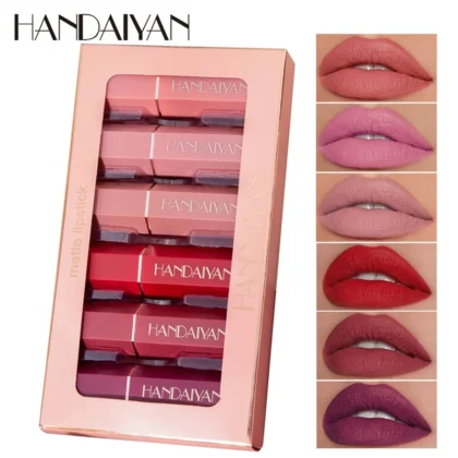 HANDAIYAN 6-Piece Velvet Matte Lipstick Set – Nude Shades, Creamy Pigment & Long-Lasting Finish